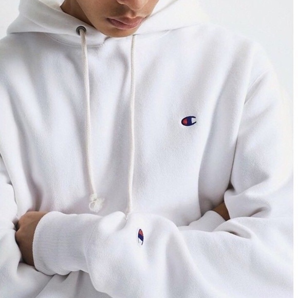 mens white champion reverse weave hoodie